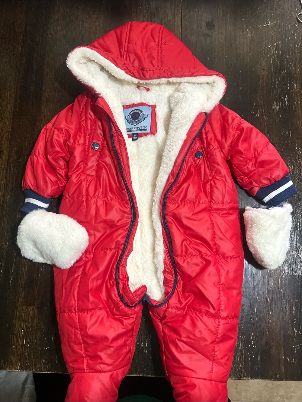 Urban Republic Red Hooded Infant Snowsuit with Cream Lining